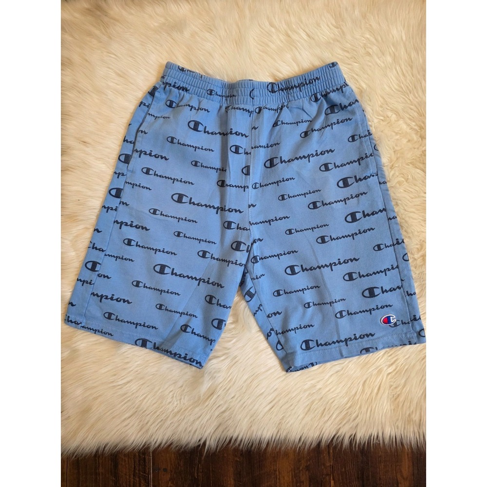 Champion Youth XL Light Blue All-Over Logo Print Elastic Waist Sweat Shorts 8.5"